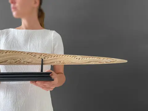 Grote, gepatineerde handgesneden Swordfish bill - Dragon Phoenix snijwerk - Xiphias Gladius - Niet-CITES-soorten - Indonesië