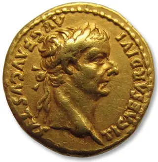 Romeinse Rijk. Tiberius (14-37 n.Chr.). Goud Aureus,Lugdunum (Lyon) mint - PONTIF MAXIM reverse -