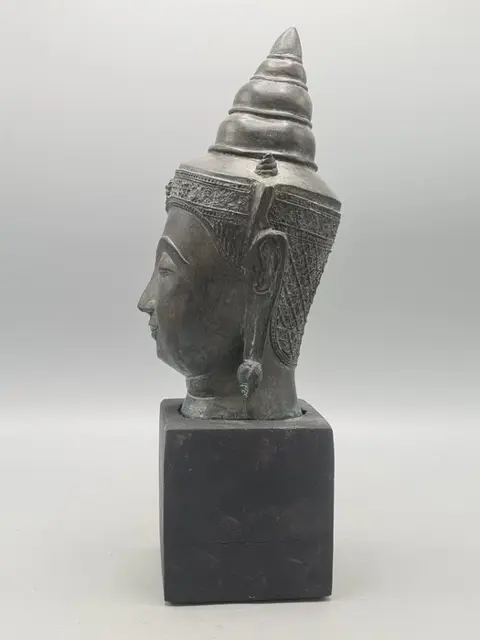 Boeddha Hoofd 'Khmer' Stijl - Brons, Hout - Thailand