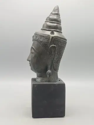 Boeddha Hoofd 'Khmer' Stijl - Brons, Hout - Thailand