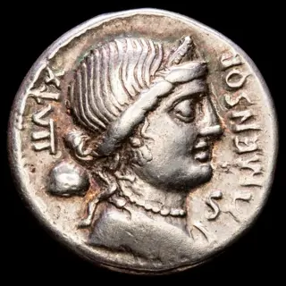 Romeinse Republiek. L. Farsuleius Mensor, 75 BC. AR Denarius,Roma in biga right, holding reins and spear