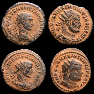 Romeinse Rijk. Numerian, Probus, Galerius, Maximianus. Kavel bestaande uit vier Antoninianus,Reverses : Virtvs Avgg - Clementia - Concordia Militvm.