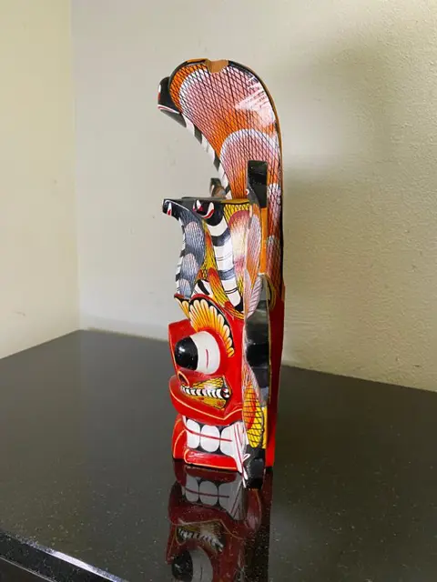 Mooi authentiek Fire Dance Masker met slangen - 31 cm - Hout - Sri Lanka - Tweede helft 20e eeuw