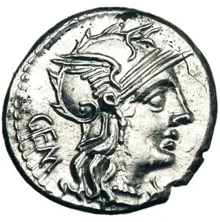 Romeinse Republiek. C. Aburius Geminus. AR Denarius,circa 134 B.C.