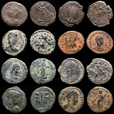 Romeinse Rijk. Kavel bestaande uit 8 AE-munten: Antoninianus, Follis en Maiorinas: Constantinopolis, Tetricus, Constantius II (2), Constantine II (2), Claudius II, Helena., Aurelian,