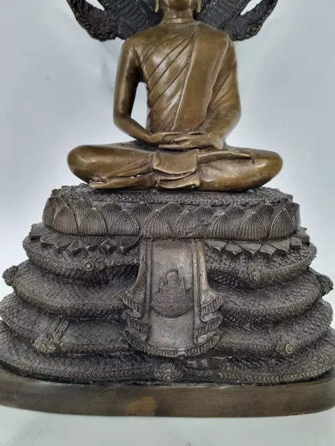 Grote bronzen boeddha op naga troom 40 cm 2-delig (1) - Brons - Thailand