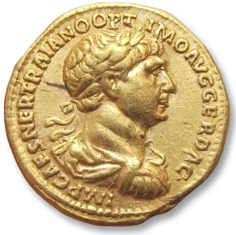 Romeinse Rijk. Trajan (98-117 n.Chr.). Goud Aureus,Rome mint 114-116 A.D. - Fortuna seated left, scarcer cointype -