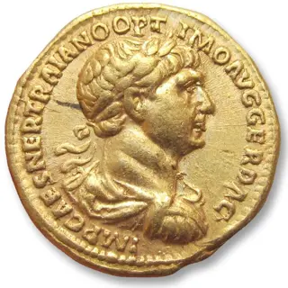 Romeinse Rijk. Trajan (98-117 n.Chr.). Goud Aureus,Rome mint 114-116 A.D. - Fortuna seated left, scarcer cointype -