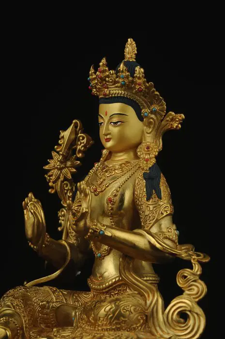 Handgemaakt Boeddhabeeld, delicaat groen Tara Boeddhabeeld (Sanskriet: Tara), H21CM - Brons - Tibet/Nepal - Modern