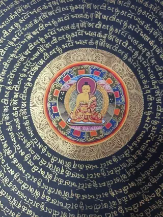 Schilderij (1) - Katoen - God - Buddha Mantra Manadala - Nepal - 21e eeuw