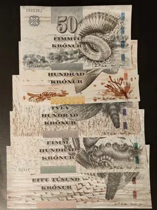 Faeröereilanden - 1000, 500, 200, 100 and 50 Kronur - Various dates