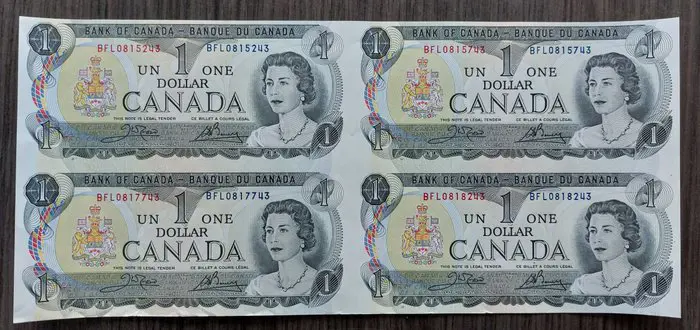 Canada - 4 x 1 Dollar 1973 - uncut sheet - Pick 85c