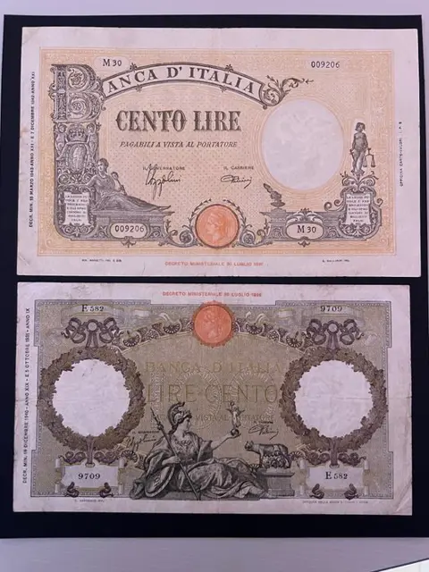 Italië - 2 x 100 Lire 19/12/1943 "Roma Guerriera" e 15/03/1943 "Grande B" - Gigante BI 19/26; BI 21B