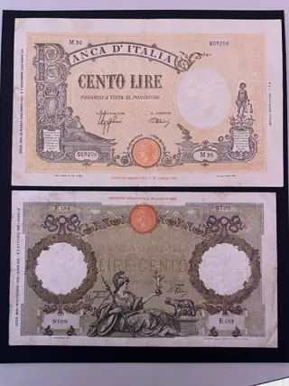 Italië - 2 x 100 Lire 19/12/1943 "Roma Guerriera" e 15/03/1943 "Grande B" - Gigante BI 19/26; BI 21B