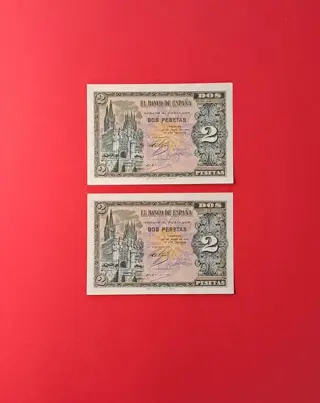 Spanje - 2 x 2 Peseta 1938 - Pick 105 - consecutives
