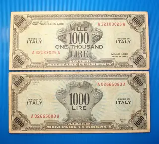 Italië - 2 x 1.000 Lire 1943 - Allied Military Currency - Gigante AM 8A, 14A; Pick M17a, M23a