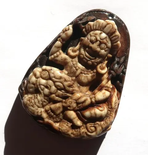 Welvaartsamulet - Kubera - Dzi-geldhaak, rijkdommagneet - Agaat, Fortuin, kansen, welvaart - Tibet - Eind 20e eeuw