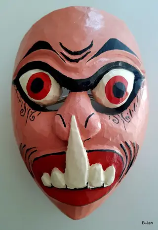 Topèng masker (2) - Hout - Topèng Cakil + Topèng Buta Terong - Oost-Java, Indonesië