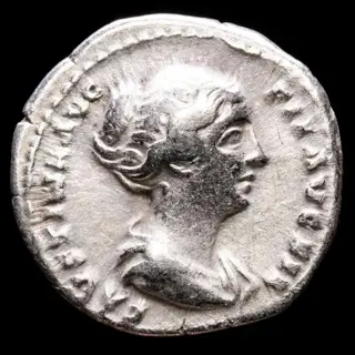 Romeinse Rijk. Faustina II (Augusta, AD 147-175). AR Denarius,Rome. CONCORDIA, Concordia seated left, holding flower.