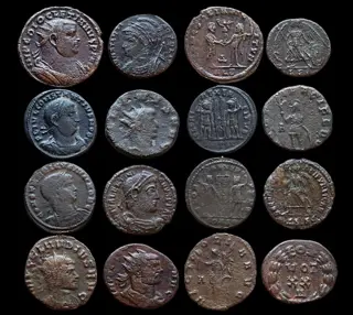Romeinse Rijk. Lot x 8 Æ Follis / BI Antoninianus: Constantine I, Constantine II, Maximianus, Diocletian, Claudius,2nd-3rd century AD