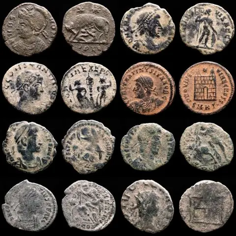 Romeinse Rijk. Kavel bestaande uit 8 AE-munten: Antoninianus, Follis en Maiorinas: Urbs Rome, Gratian, Constans, Constantine II, Constantius II (3), Claudius II.