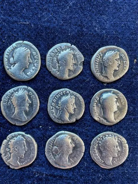 Romeinse Rijk. Lot of 9 Denarii,including examples of Hadrian / Antoninus Pius / Marcus Aurelius / Faustina II / Commodus