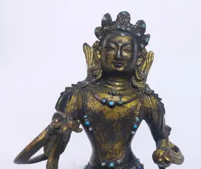 Standbeeld, Juwelen - Turquoise, Verguld brons - Boeddha, Vajrasattva - རྡོ་རྗེ་སེམས་དཔའ་ - Tibet - Midden 20e eeuw