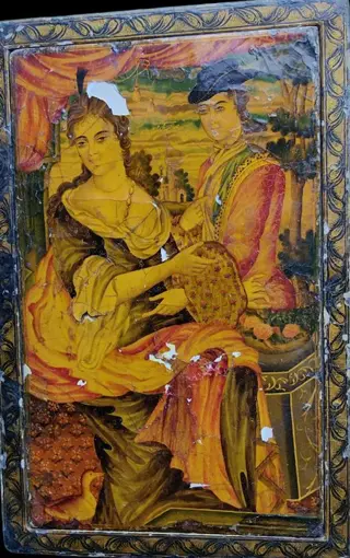 Spiegel - Lak, Papier-maché - Signed lacquer mirror case, Qajar dynasty - Iran - Qajar dynastie (1796–1925)