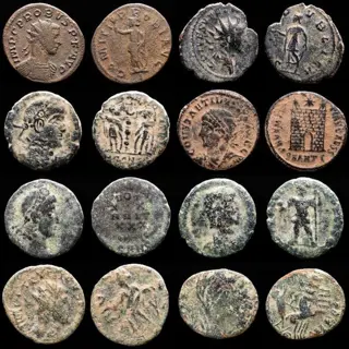 Romeinse Rijk. Kavel bestaande uit 8 AE-munten: Antoninianus, Follis en Maiorinas: Probus, Tetricus, Constantine II (2), Constantius II, Constans, Victorinus, Divus Constantine.