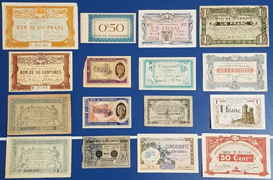 Frankrijk - 13 x emergency banknotes and 3 coupons - Various dates