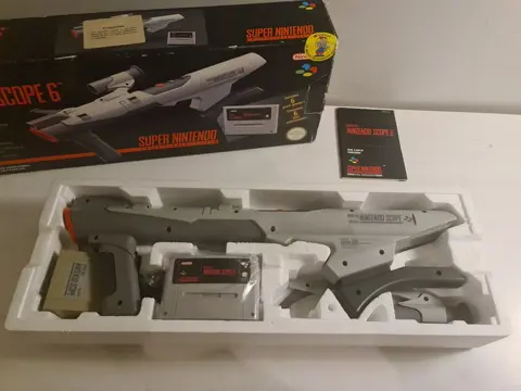 Nintendo Snes Super Rare Big Box Scope 6 Edition FAH +Extremely rare fah+attachement - Console met Games - In originele verpakking