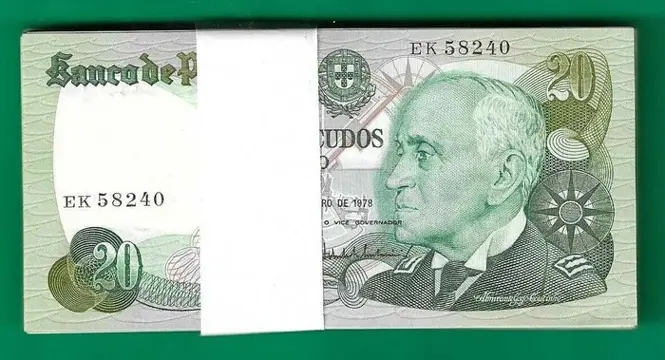 Portugal - 100 x 20 escudos 1978 - CH 9 - Gago Coutinho com a maioria de nº seguidos