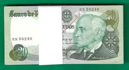 Portugal - 100 x 20 escudos 1978 - CH 9 - Gago Coutinho com a maioria de nº seguidos
