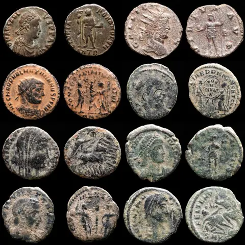 Romeinse Rijk. Kavel bestaande uit 8 AE-munten: Antoninianus, Follis en Maiorinas: Arcadius, Gallienus, Maximianus, Constans, Divus Constantine, Constantius II (2).
