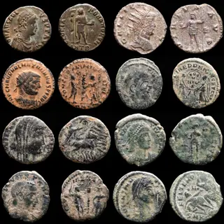 Romeinse Rijk. Kavel bestaande uit 8 AE-munten: Antoninianus, Follis en Maiorinas: Arcadius, Gallienus, Maximianus, Constans, Divus Constantine, Constantius II (2).
