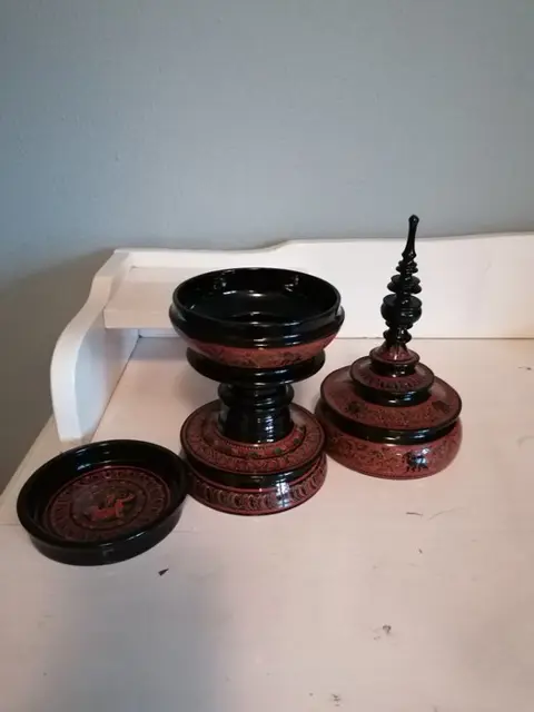 rode lak offer deksel pot - lacquer - Birma / Myanmar