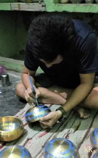 Original "Zen" Singing bowl - New - India - 12.5 cm - 3 parts - hand painted - 7 metals - India - 21e eeuw