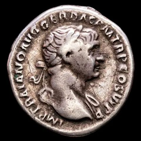 Romeinse Rijk. Trajan (98-117 n.Chr.). AR Denarius,Rome - S P Q R OPTIMO PRINCIPI / VIA TRAIANA, Via Traiana reclining left, holding wheel.