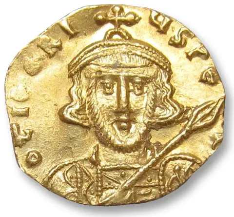 Byzantijnse Rijk. Tiberius III Apsimar (698-705 n.Chr.). Goud Tremissis,Constantinople mint - 6th officina (S) -