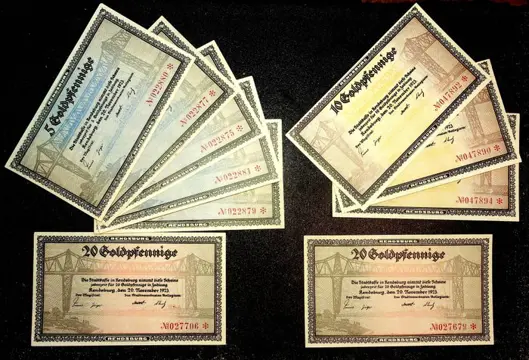 Duitsland - Rendsburg - 5 x 5, 3 x 10 and 2 x 20 Goldpfennige 1923 - Lindman - Schleswig-Holstein RO19 g