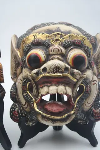 Maskers (2) - Hout Bladgoud Verf - Barong - Bali, Indonesië