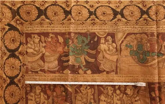 Schilderij - Katoen - Scènes uit de Bhagavata Purana - Large temple hanging 330 x 280 cm - India - 18e - 19e eeuw