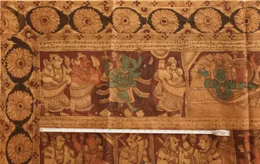 Schilderij - Katoen - Scènes uit de Bhagavata Purana - Large temple hanging 330 x 280 cm - India - 18e - 19e eeuw