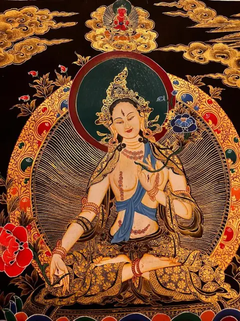 Schilderij (1) - Katoen - God - White Tara Thanka Painting - Nepal - 21e eeuw