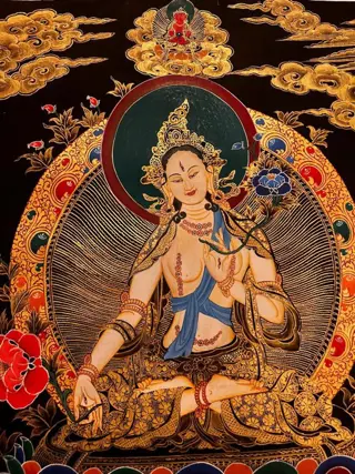 Schilderij (1) - Katoen - God - White Tara Thanka Painting - Nepal - 21e eeuw