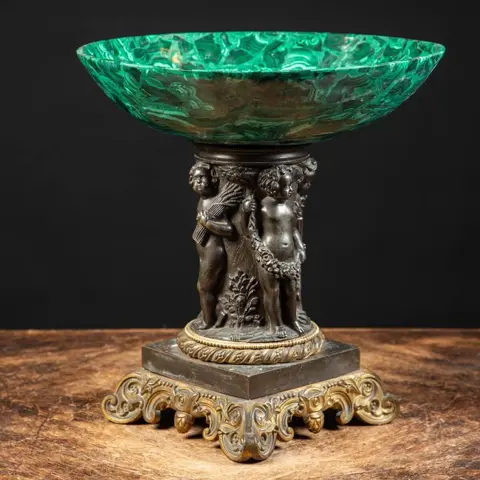 Antiek brons en malachiet vaas in Napoleon III-stijl - Brons, Malachiet, Messing - Tweede helft 19e eeuw