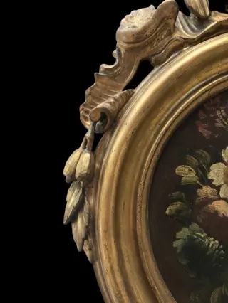 Ronde lijst met fijn houtsnijwerk (2) - Hout - Eerste helft 19e eeuw