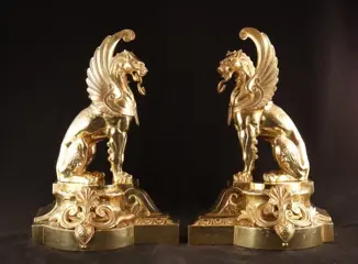 Paar grote antieke vuurbokken - Brons - 19e eeuw