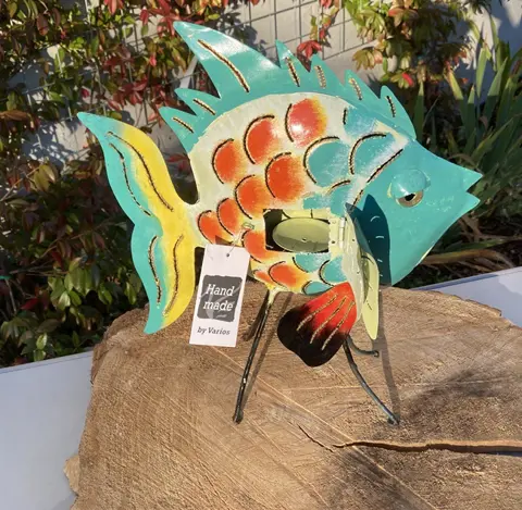 VIS DORANG METAAL HANDMADE met waxinehouder 34x29 CM