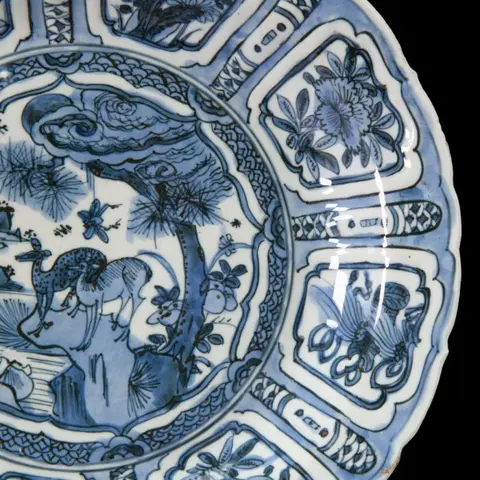 Schotel (1) - Porselein - Landschap met herten - Kraakporselein - China - Wanli (1573-1619)